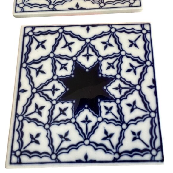 Set of 4 PIER 1 Chinoiserie COASTERS / Decorative Tiles Porcelain Bohemian - Picture 4 of 7